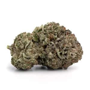 Close-up of Bubba Skywalker cannabis buds, dense and frosty with earthy pine aroma, indica-dominant hybrid strain.