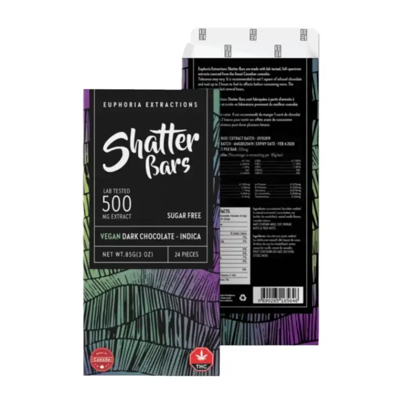 Vegan Dark Chocolate Indica 500mg Shatter Bar